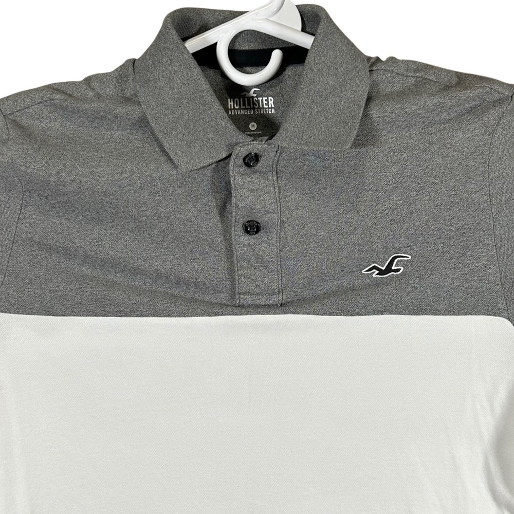 Hollister Mens Advanced Stretch Polo Shirt Grey White Black Colorblock Medium